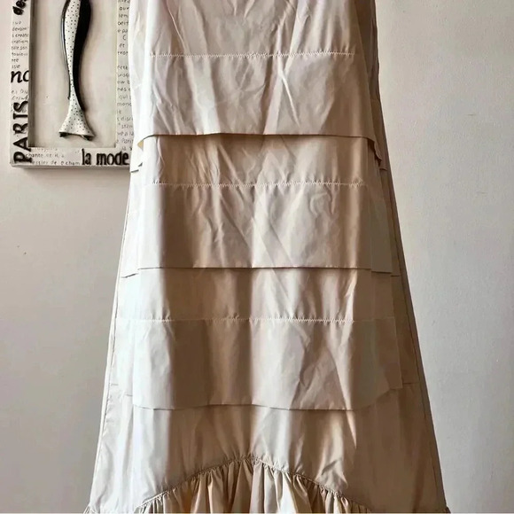 JOURDEN Beige Tie Dye Fringe Flapper Midi Sleeveless Dress Size 4 - Picture 8 of 16